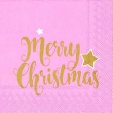 Салфетки 20бр Shiny Merry Christmas светло розови